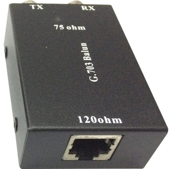 Adaptor Hxad G.703 RJ45 către BNC, de la balansat la deze balansat, impedanță 75-120 ohm, nucleu de cupru, carcasă metalică, suportă gestionare a alimentării, nu suportă wake-up de la distanță, destinat liniei de monitorizare a securității.