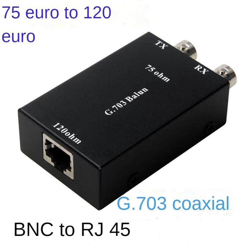 Adaptor Hxad G.703 RJ45 către BNC, de la balansat la deze balansat, impedanță 75-120 ohm, nucleu de cupru, carcasă metalică, suportă gestionare a alimentării, nu suportă wake-up de la distanță, destinat liniei de monitorizare a securității.