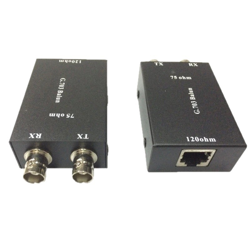 Adaptor Hxad G.703 RJ45 către BNC, de la balansat la deze balansat, impedanță 75-120 ohm, nucleu de cupru, carcasă metalică, suportă gestionare a alimentării, nu suportă wake-up de la distanță, destinat liniei de monitorizare a securității.