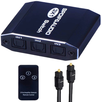 Comutator SPDIF optic 3×1, comutator video 1080P, trezire la distanță, gestionare alimentare, cablu 15 m