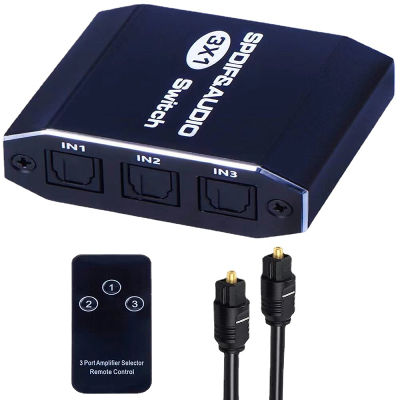 Comutator SPDIF optic 3×1, comutator video 1080P, trezire la distanță, gestionare alimentare, cablu 15 m