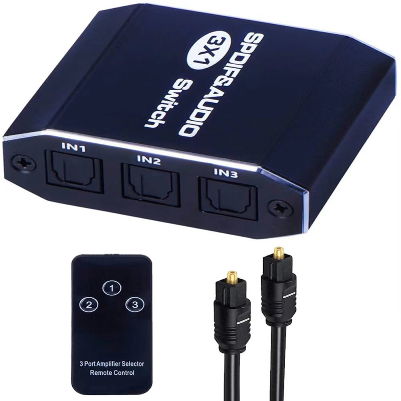 Comutator SPDIF optic 3×1, comutator video 1080P, trezire la distanță, gestionare alimentare, cablu 15 m