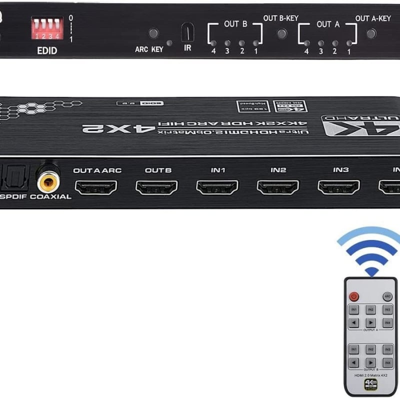 HDMI 2.0 matrica prekidač 4x2 s 4K60Hz, odvajanje zvuka + ARC, HDCP2.2
