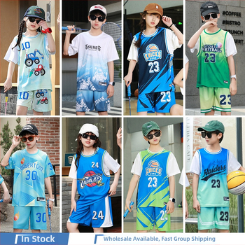 Detský krátky rukáv športový set na basketbal a beh – rýchloschnúci, priedušný polyester, 90% polyester, unisex