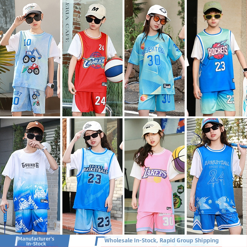 Detský krátky rukáv športový set na basketbal a beh – rýchloschnúci, priedušný polyester, 90% polyester, unisex