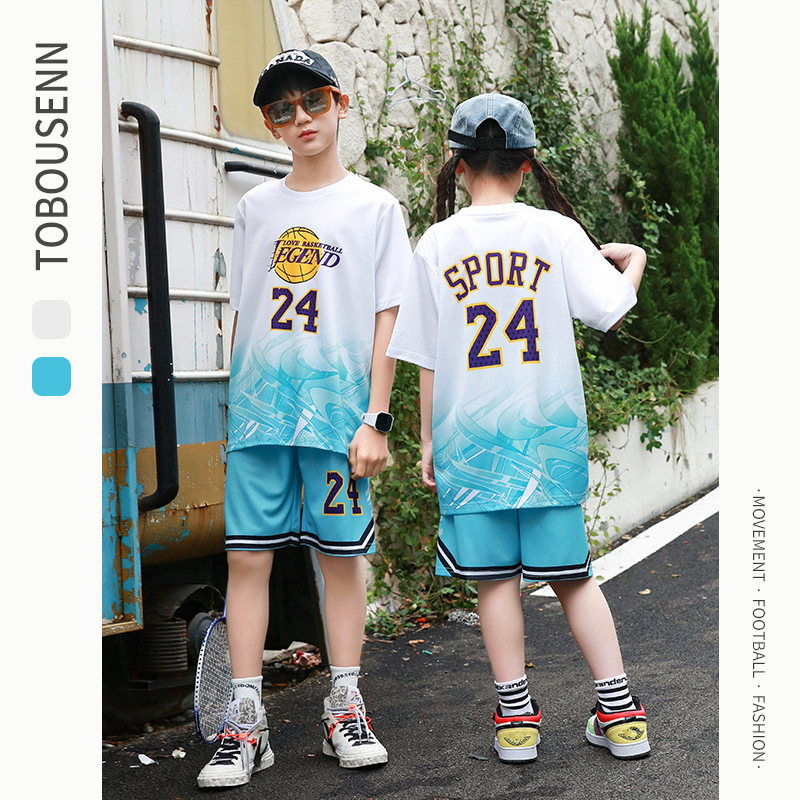 Gyerekeknek szóló rövid ujjú sportos szett kosárlabdára és futásra – gyorsan száradó, lélegző poliészter, 90% poliészter, uniszex