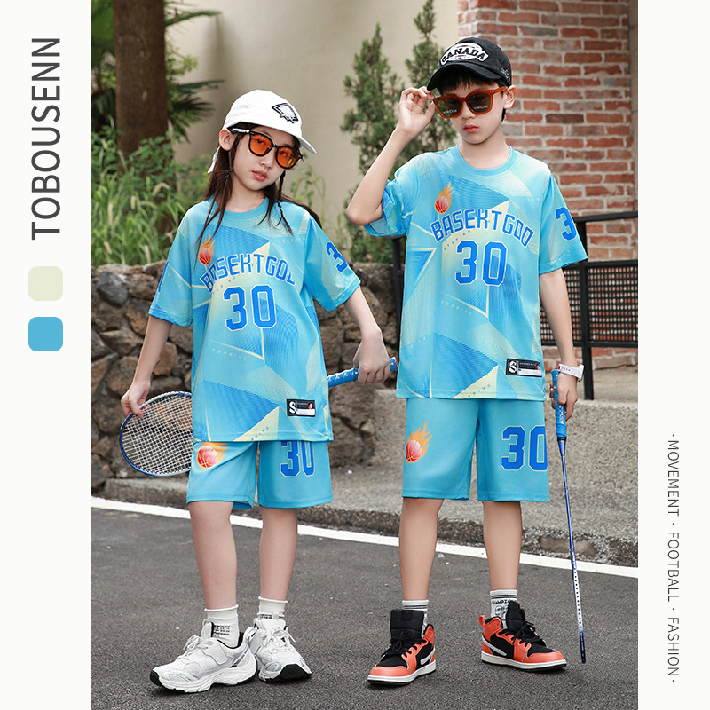 Gyerekeknek szóló rövid ujjú sportos szett kosárlabdára és futásra – gyorsan száradó, lélegző poliészter, 90% poliészter, uniszex
