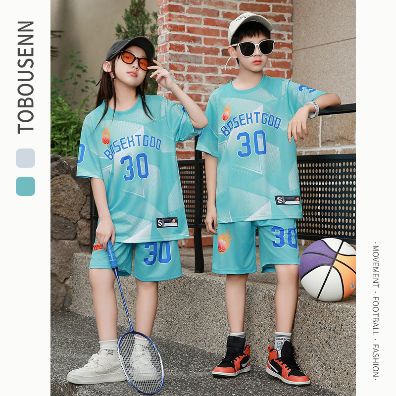 Gyerekeknek szóló rövid ujjú sportos szett kosárlabdára és futásra – gyorsan száradó, lélegző poliészter, 90% poliészter, uniszex