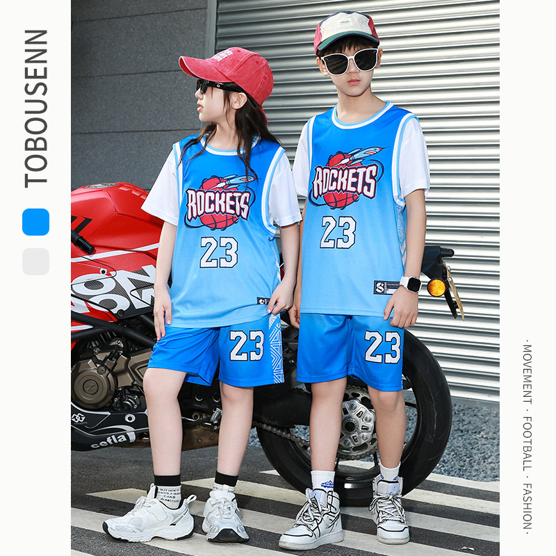 Gyerekeknek szóló rövid ujjú sportos szett kosárlabdára és futásra – gyorsan száradó, lélegző poliészter, 90% poliészter, uniszex