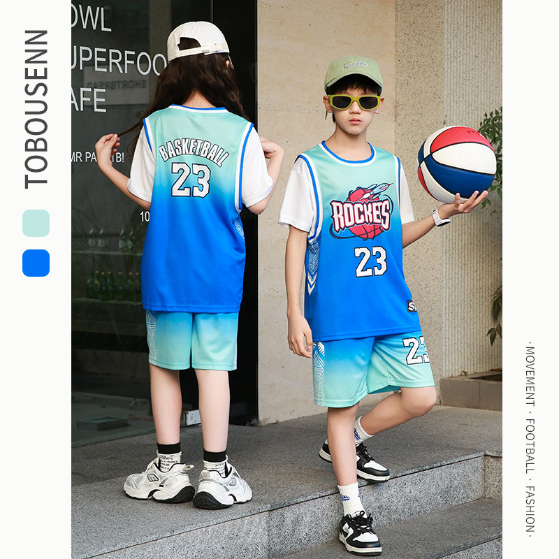 Gyerekeknek szóló rövid ujjú sportos szett kosárlabdára és futásra – gyorsan száradó, lélegző poliészter, 90% poliészter, uniszex