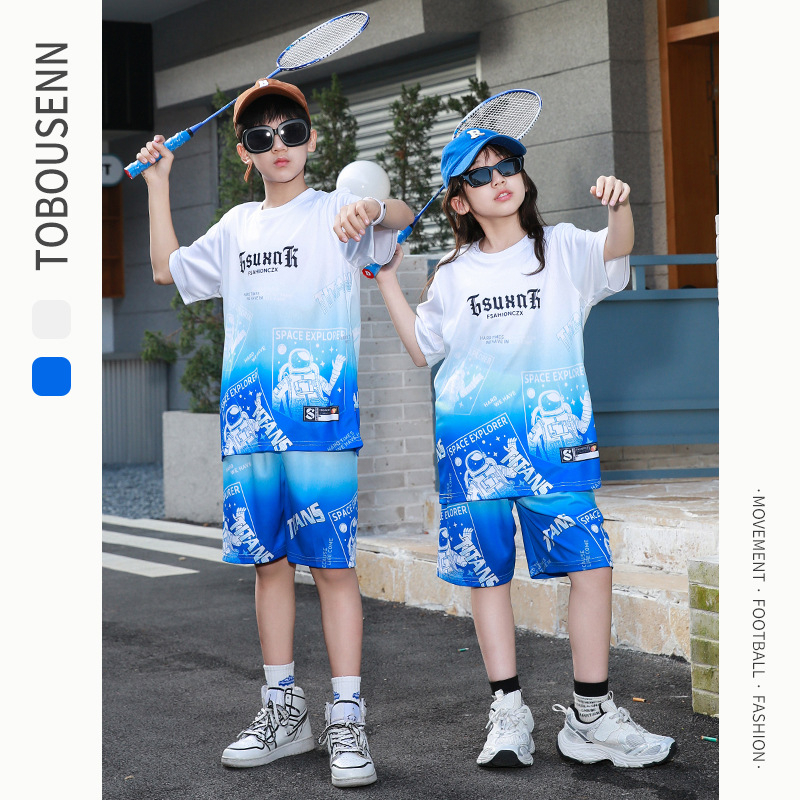 Gyerekeknek szóló rövid ujjú sportos szett kosárlabdára és futásra – gyorsan száradó, lélegző poliészter, 90% poliészter, uniszex