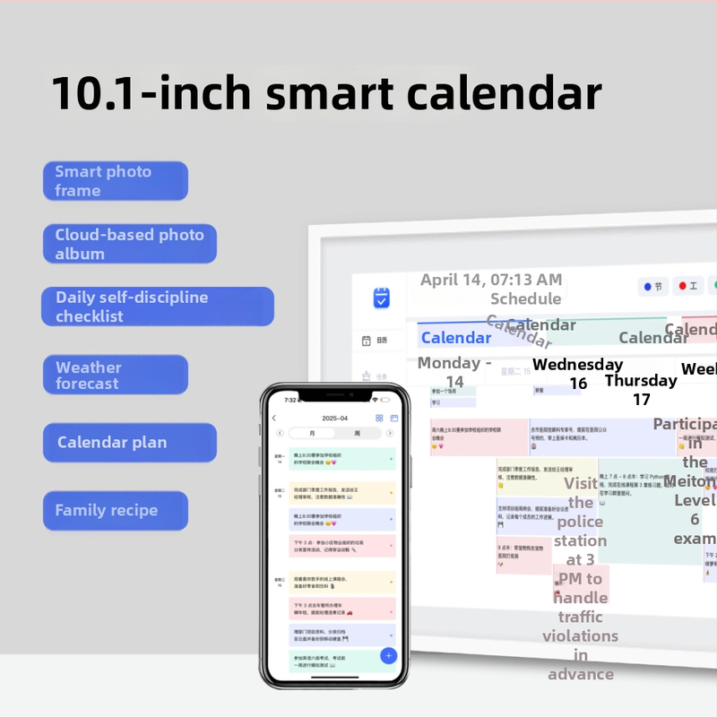 10-palcový smart digitálny rám na fotky s kalendárom, dotykovým displejom a prenosom fotiek/video — rozlíšenie 1024×768, 16GB, podpora TF karty, pomer strán 16:9, jas 250 lm