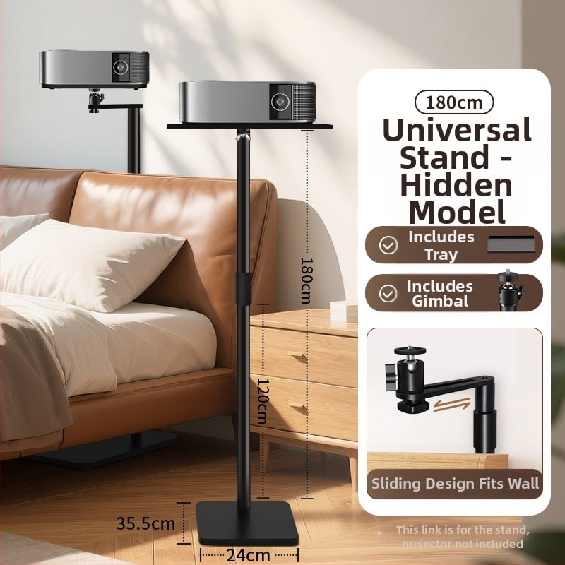 Suport de proiector pe podea pentru uz casnic — montaj fără găuri, tavă ascunsă, plasare lângă canapea, lângă perete. Brand Junyi