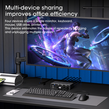 8K HDMI KVM prekidač, USB 3.0, 4 ulaza–1 izlaz, HDMI+DP dvostruki zaslon, 2-in-2-out