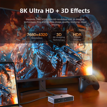 HDMI comutator bidirecțional, 2 intrări, 1 ieșire, 8K60Hz, trezire de la distanță, gestionarea energiei