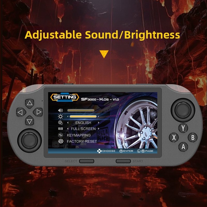 SF3000 PSP štýlová prenosná konzola s dvojitým joystickom, vstavaný operačný systém, USB rozhranie, AV výstup, MP4 video prehrávač