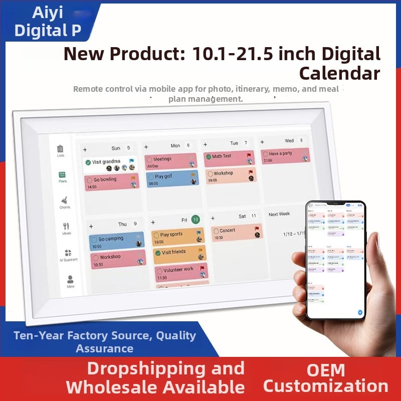 Wi‑Fi‑val és alkalmazással ellátott digitális naptár (1280×800 felbontás, ABS tokozás, 32GB tárhely, SD-kártya támogatás, videólejátszás)