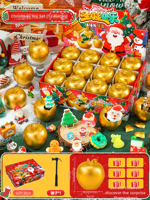 Detský vianočný darček: Jablko pokoja, Štedrý večer s Mikulášom, Malé suveníry, krabica prekvapenie so zlatým vajcom (Balenie: darčeková krabička + krabička pre elektronický obchod; Materiál: plast; Vianoce; Blind box)