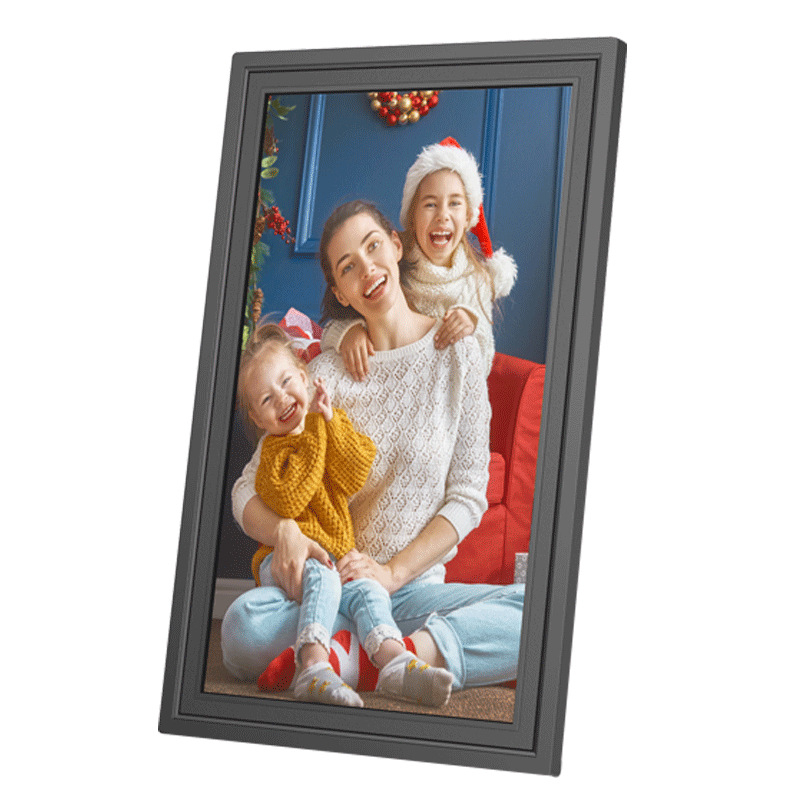 WiFi-s Digitális fotókeret telefonról feltöltéssel, 1280x800 felbontás, 16GB tárhely, SD/TF kártya támogatás, érintőképernyő, zene és videó lejátszás