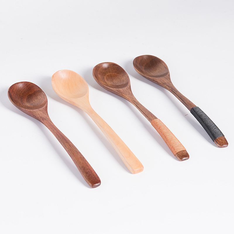 Ιαπωνικό κουτάλι σούπας/κουτάλι ρυζιού/ξύλινο κουτάλι με στρογγυλό λαιμό και vintage σχέδιο, τυλιγμένο με κλωστή, κατάλληλο για επιδόρπια