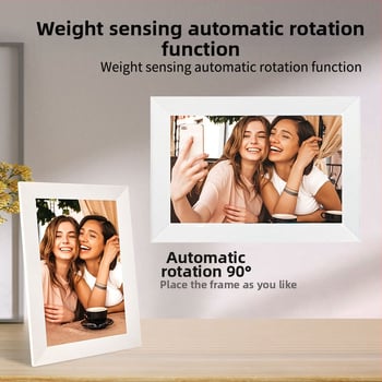 Digitális képkeret 1280x800 felbontású, 32 GB tárhely, TF-kártya támogatás, Wi‑Fi és mobilalkalmazás vezérlés, 16:9 képarány