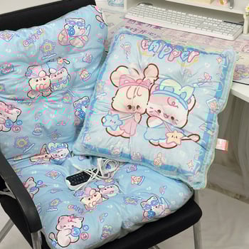 Електрически загряваща седалкова възглавничка с интегрирана облегалка за офис, USB захранване, повърхност от естествена кожа, унисекс