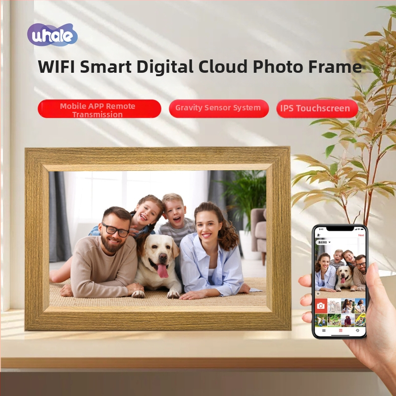 Uhale rám z masívneho dreva, WiFi digitálny rám na fotky s cloudom, elektronický fotoalbum s dotykovým ovládaním a senzorom gravitácie