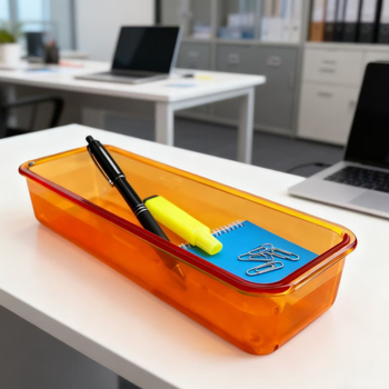 Cutie de depozitare pentru rechizite de birou, material PC, poate fi stivuită, capacitate 4,8 L, modele variate, fără capac