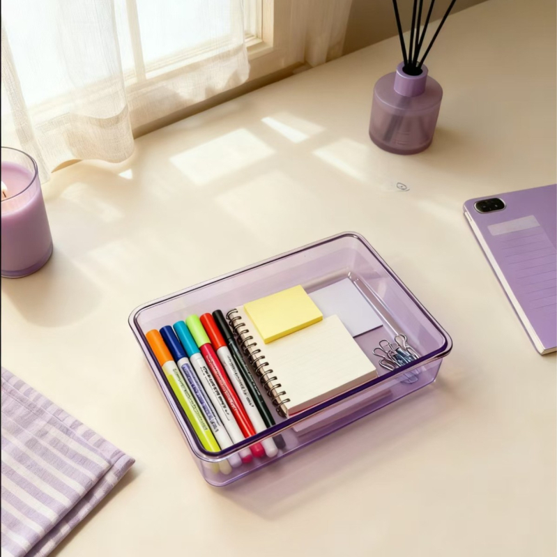 Cutie de depozitare pentru rechizite de birou, material PC, poate fi stivuită, capacitate 4,8 L, modele variate, fără capac