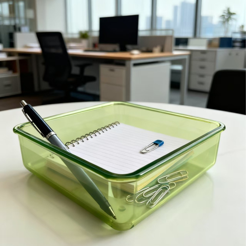 Cutie de depozitare pentru rechizite de birou, material PC, poate fi stivuită, capacitate 4,8 L, modele variate, fără capac