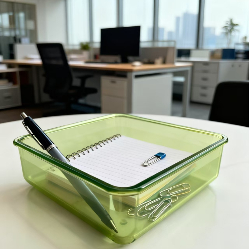 Cutie de depozitare pentru rechizite de birou, material PC, poate fi stivuită, capacitate 4,8 L, modele variate, fără capac