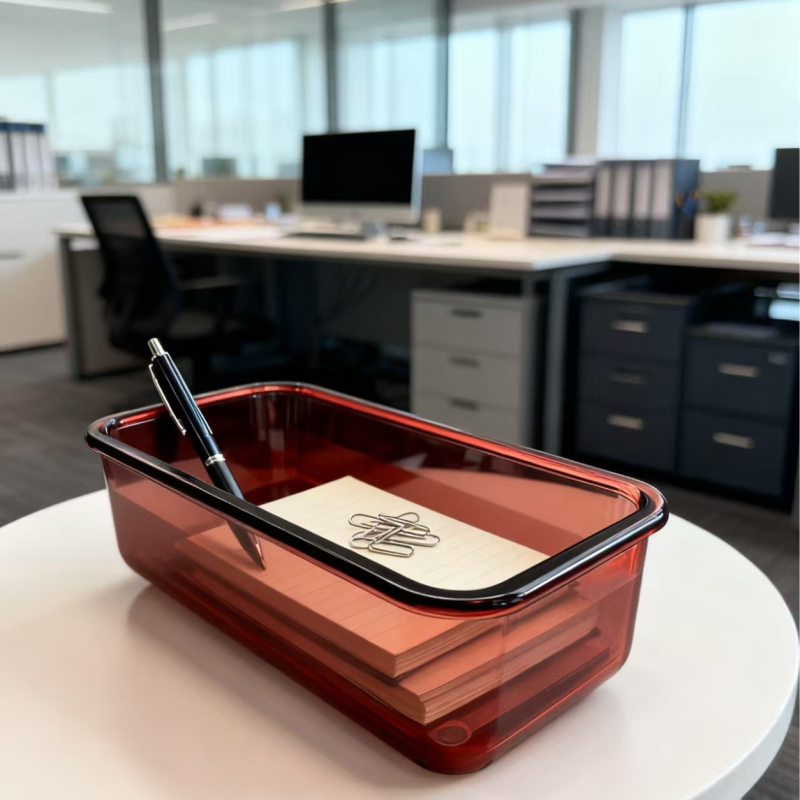 Cutie de depozitare pentru rechizite de birou, material PC, poate fi stivuită, capacitate 4,8 L, modele variate, fără capac