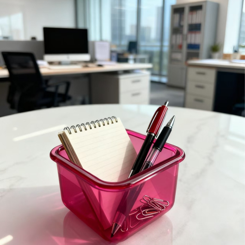 Cutie de depozitare pentru rechizite de birou, material PC, poate fi stivuită, capacitate 4,8 L, modele variate, fără capac