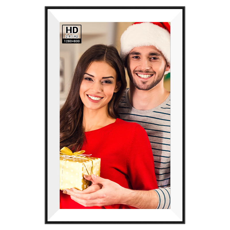 Digitalni okvir za fotografije s cloud albummom, Wi‑Fi, IPS zaslon 1280x800, 16 GB pohrane, reprodukcija glazbe i videozapisa