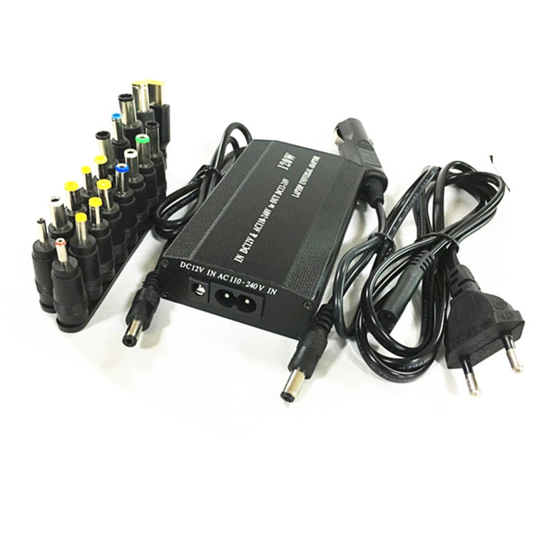 Laptophoz univerzális tápegység, 18 cserélhető csatlakozóval, 120W, kimeneti 12–24V, 4A