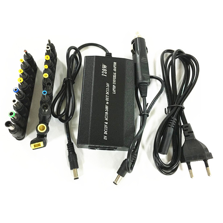 Laptophoz univerzális tápegység, 18 cserélhető csatlakozóval, 120W, kimeneti 12–24V, 4A