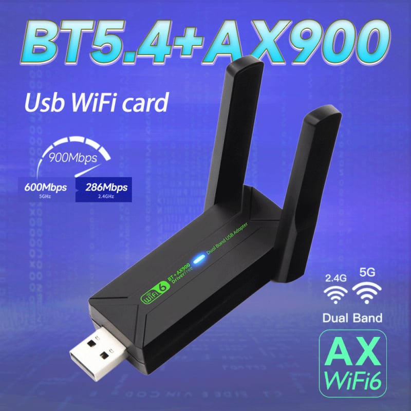 WiFi 6 USB stolna mrežna kartica s Bluetoothom 5.4 – AX900M, dvopojasna 2.4/5 GHz, 900 Mbps