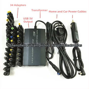 120W univerzálny nabíjač pre domáce a automobilové použitie s 34 adaptérovými rozhraniami, výstup 12-24V, 5A, vstup 12-240V AC/DC