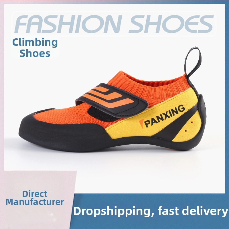 Detské lezecké topánky s Velcro, na vnútorné aj vonkajšie použitie, priedušný vnútorný sieťový materiál, nízky profil, protišmyková gumová podrážka