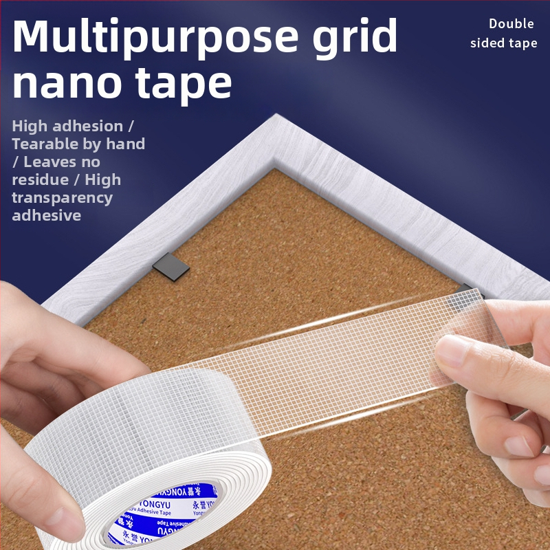 Прозрачна акрилна наномрежеста двустранна лента, дебелина 1 мм, дължина 1/3/5/10 м, ширина по поръчка, без остатък за стени и рамки