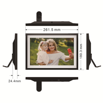WiFi digitalni okvir za fotografije s prijenosom fotografija putem aplikacije, HD zaslon 1280×800, 16GB memorije, podrška SD/USB/TF kartica, reprodukcija videa i glazbe