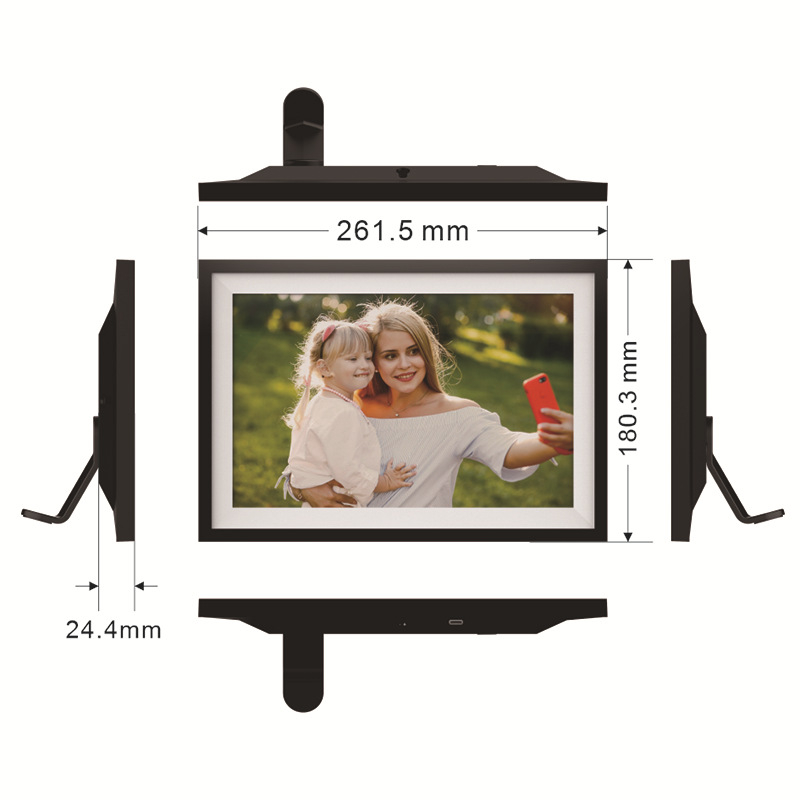 WiFi digitalni okvir za fotografije s prijenosom fotografija putem aplikacije, HD zaslon 1280×800, 16GB memorije, podrška SD/USB/TF kartica, reprodukcija videa i glazbe