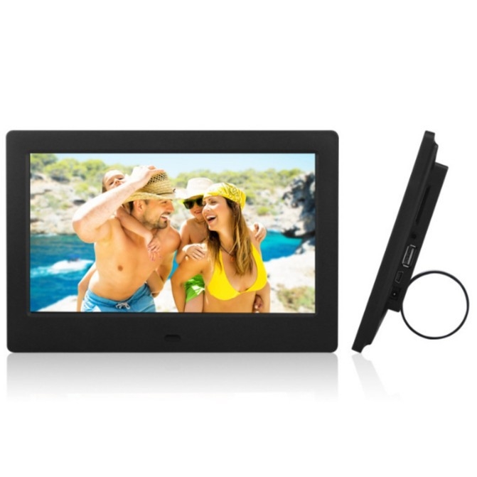 Qt701 Ramă foto digitală — 1024x600, suport USB/TF, redare muzică și video, montaj pe perete