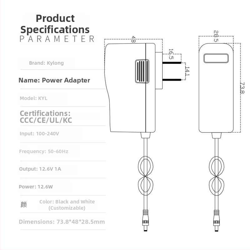 Keyu long viackanálový DC napájací adaptér – 12.6V1A, 4.2V2A, 8.4V1A a 8.4V1.5A; vstup 100–240V; priame nabíjanie; OEM k dispozícii; pre digitálny rám na fotografie