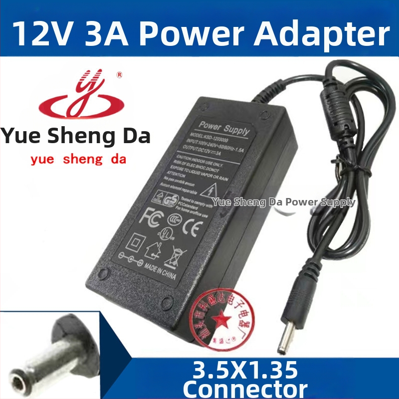 Shengda 12V 3A DC napájací adaptér s konektorom 3.5×1.35mm, vstup 100–240V, model 12V3A3.5X1.35mm, vhodný pre monitor, notebook, digitálny fotorámik a tablet