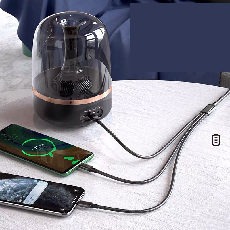 Найлонов оплетен 3-в-1 кабел за данни, бързо зареждане 3A, съвместим с Apple и Android Type-C.