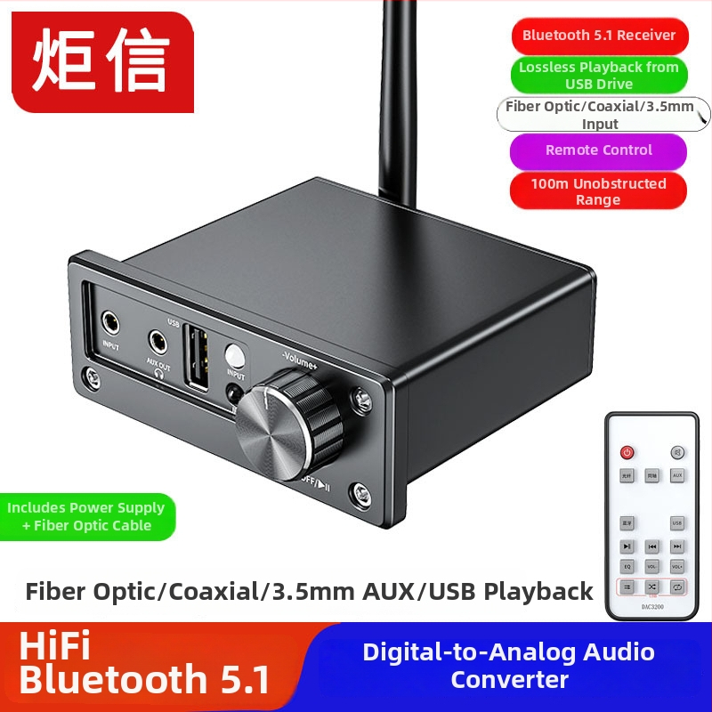 HiFi Bluetooth DAC prijemnik s 5.1-kanalnim zvukom, koaksijalni i optički digitalni ulaz, reproducija s USB diska, kompatibilan s TV-om i PS4
