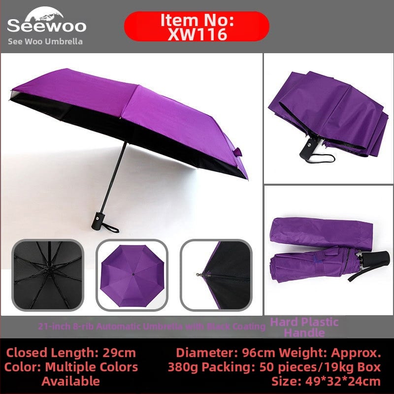 Automatski poslovni kišobran s ravnom šipkom i tiskom logotipa, okvir s 8 rebara od vlakna, čelični štap, platno 190T vinil, UPF > 50