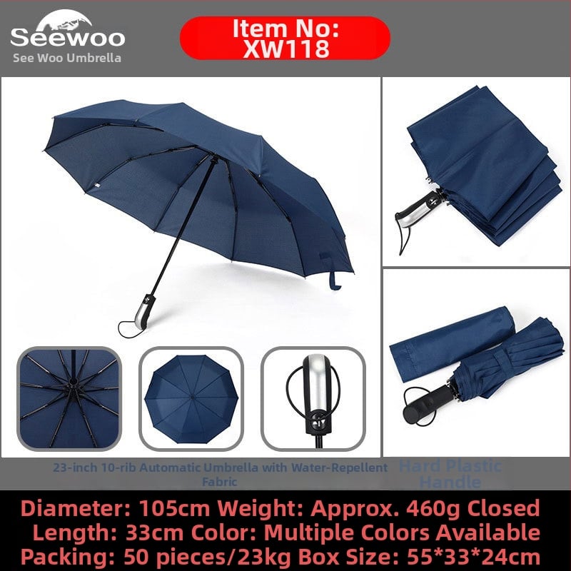 Automatski poslovni kišobran s ravnom šipkom i tiskom logotipa, okvir s 8 rebara od vlakna, čelični štap, platno 190T vinil, UPF > 50