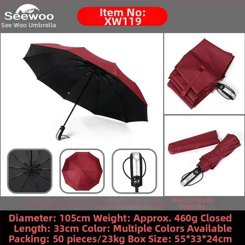 Automatski poslovni kišobran s ravnom šipkom i tiskom logotipa, okvir s 8 rebara od vlakna, čelični štap, platno 190T vinil, UPF > 50